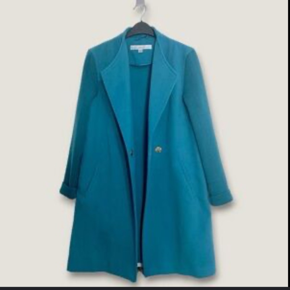 Kenneth Cole-teal coat/jacket with knit sleeves